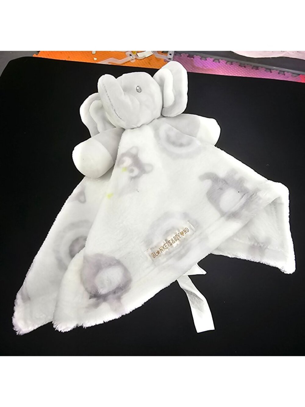 Baby Security Blanket Elephant Plush Toy Gray & White Animal Print